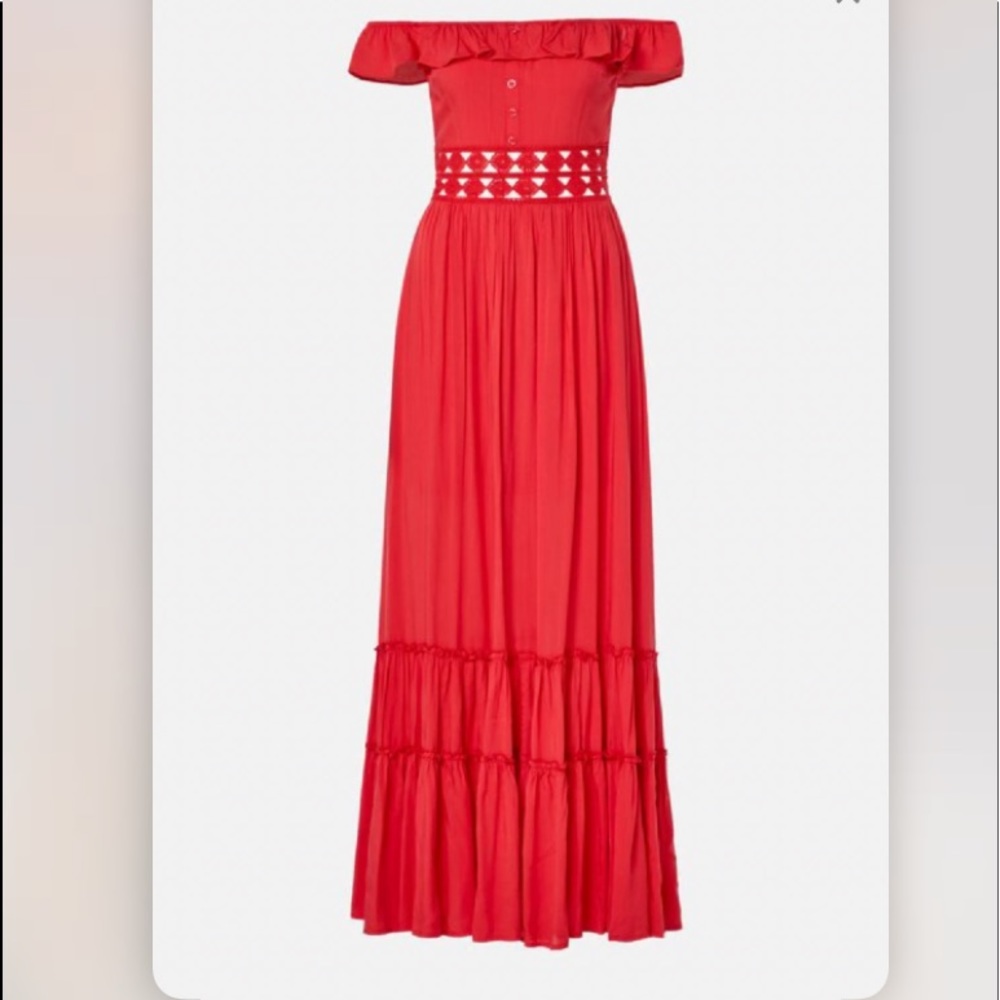 JustFab Off-Shoulder Crochet Maxi Dress Coral Small - Picture 2 of 9